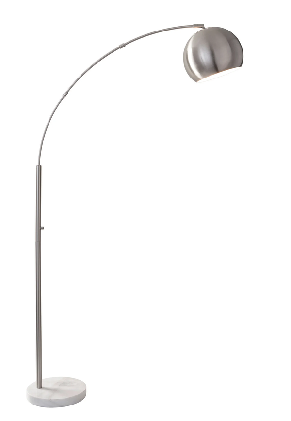 Homeroots 78" Steel Arc Floor Lamp With Silver Solid Color Bowl Shade Brushed Steel Metal 372755