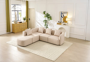 English Elm 118" Velvet Modular Sectional with Ottoman Deep Seat Sofa for Living Room W2664S00093