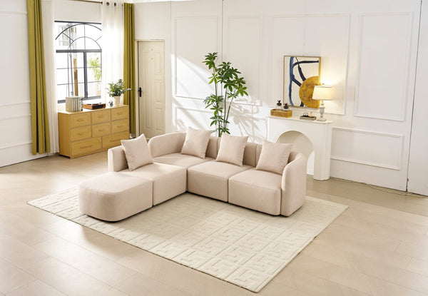 English Elm 118" Velvet Modular Sectional with Ottoman Deep Seat Sofa for Living Room W2664S00093