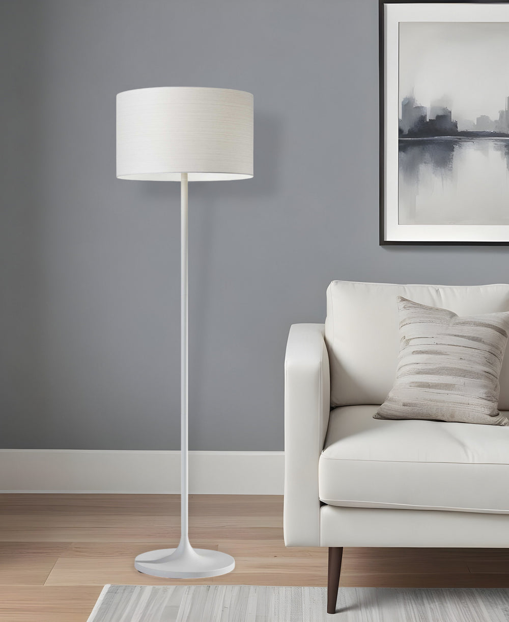Homeroots 60" White Metal Floor Lamp With White Drum Shade White Metal 372791