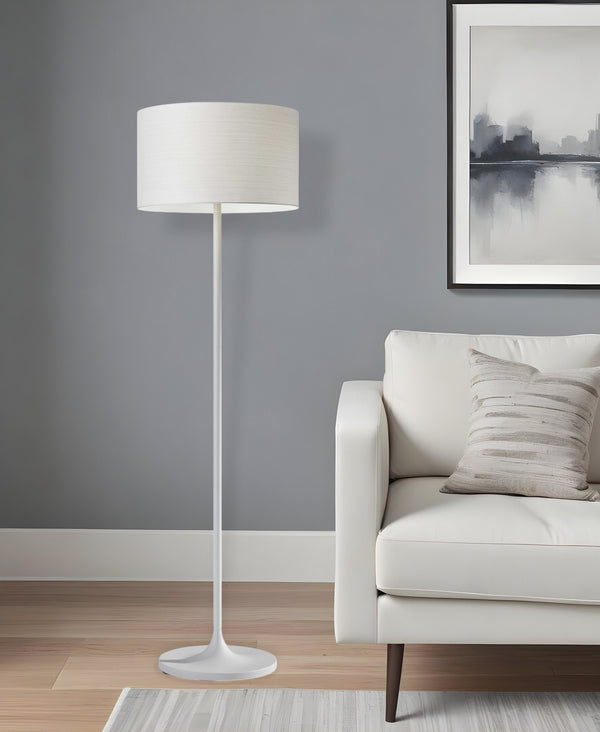 Homeroots 60" White Metal Floor Lamp With White Drum Shade White Metal 372791