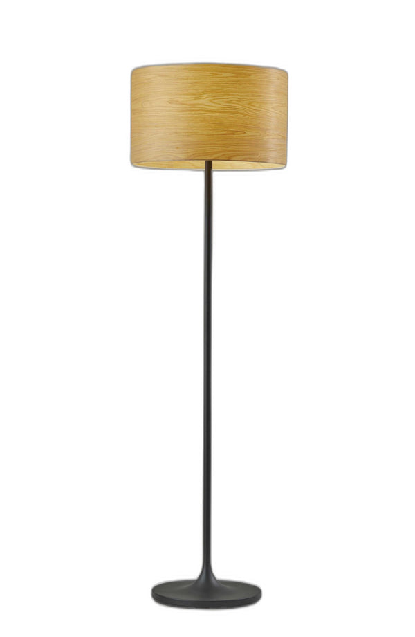 Homeroots 60" Black Traditional Shaped Floor Lamp With Brown Drum Shade Black Metal 372792