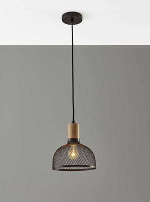 Homeroots Caged Black Metal Small Ceiling Pendant  Wood 372793