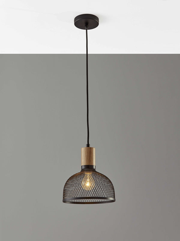 Homeroots Caged Black Metal Small Ceiling Pendant  Wood 372793