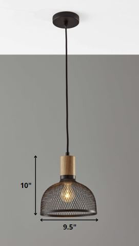 Homeroots Caged Black Metal Small Ceiling Pendant  Wood 372793