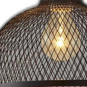 Homeroots Caged Black Metal Small Ceiling Pendant  Wood 372793