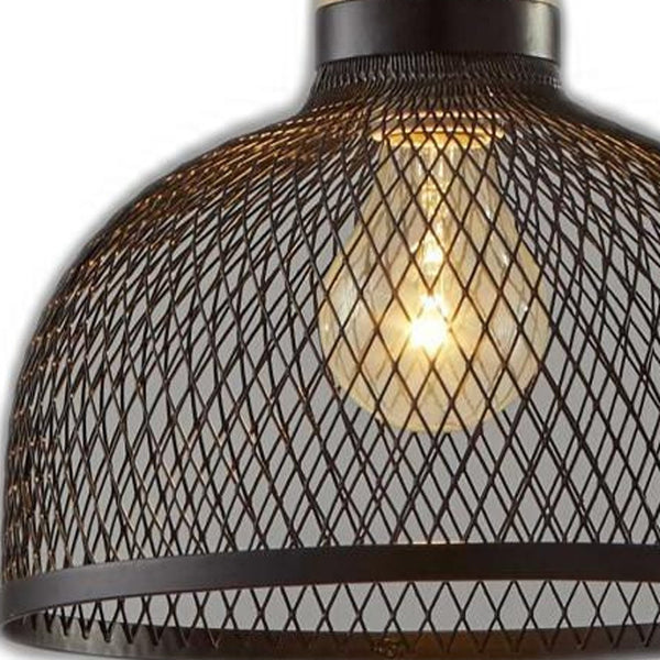 Homeroots Caged Black Metal Small Ceiling Pendant  Wood 372793