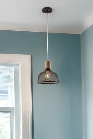 Homeroots Caged Black Metal Small Ceiling Pendant  Wood 372793