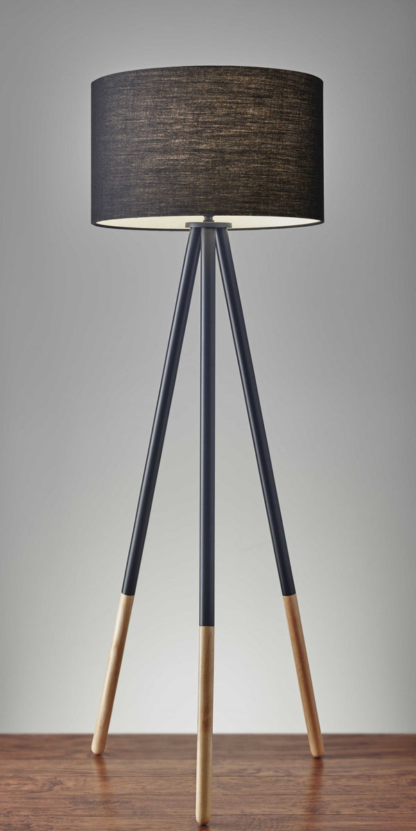 HomeRoots 60" Black Tripod Floor Lamp - Modern Industrial Design with Drum Shade for Ambient Room Lighting 372797