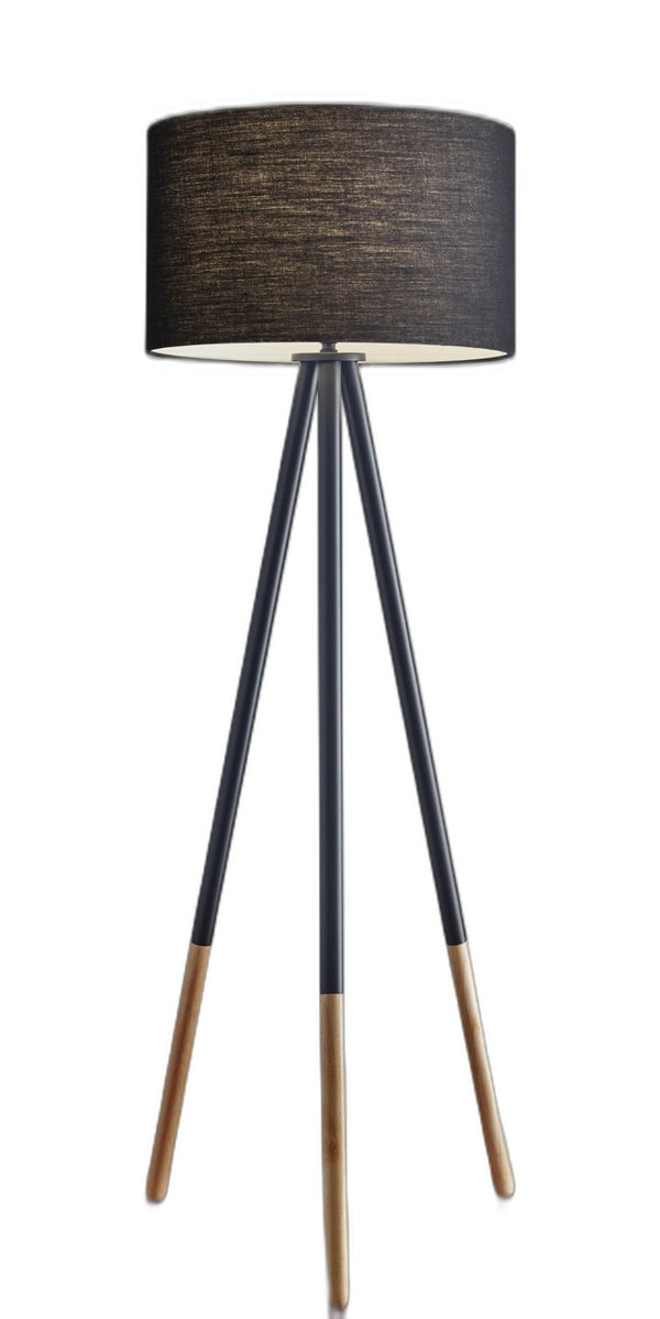 HomeRoots 60" Black Tripod Floor Lamp - Modern Industrial Design with Drum Shade for Ambient Room Lighting 372797