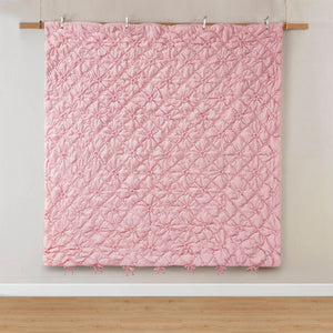 JLA Home Intelligent Design - 3PCS Shabby-Chic Floral Comforter Set with Puffy Quilting, Bow-Tie Accents, Breathable Microfiber Cozy Appeal Pink ID10-2471