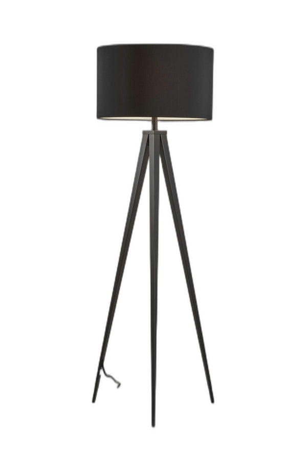 HomeRoots 62" Tripod Floor Lamp - Sleek Modern Design with Fabric Drum Shade for Ambient Home Illumination Black 21" X 21" X 61.'5" 372803