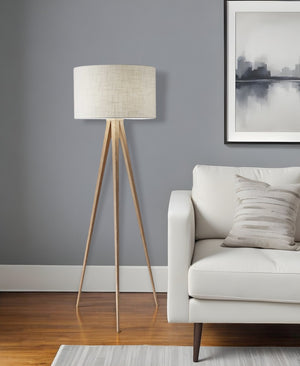 HomeRoots 62" Tripod Floor Lamp - Sleek Modern Design with Fabric Drum Shade for Ambient Home Illumination Natural 21" X 21" X 60.'25" 372804