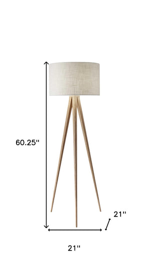 HomeRoots 62" Tripod Floor Lamp - Sleek Modern Design with Fabric Drum Shade for Ambient Home Illumination Natural 21" X 21" X 60.'25" 372804
