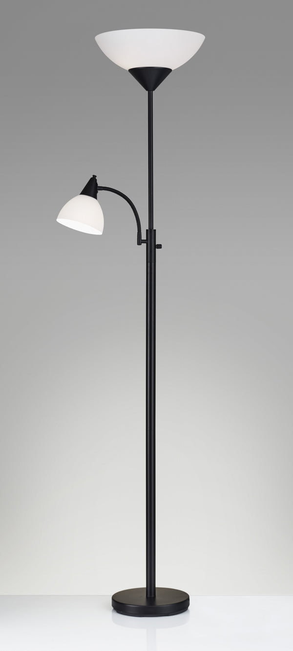Homeroots 71" Two Light Torchiere Floor Lamp With White Acrylic Bowl Shades Black Metal 372806