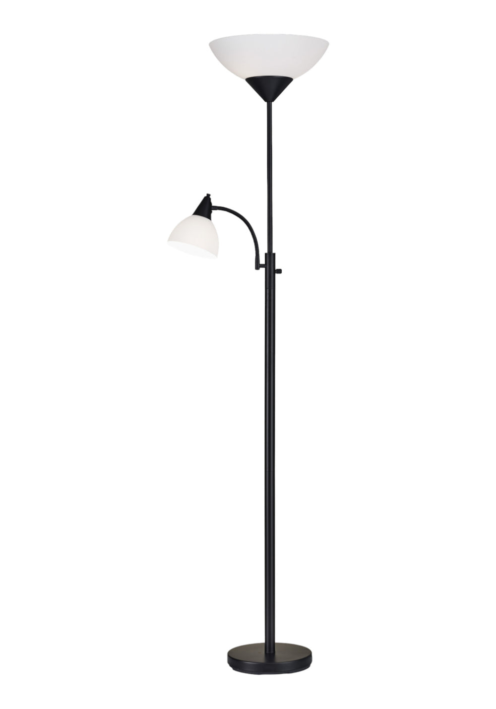 Homeroots 71" Two Light Torchiere Floor Lamp With White Acrylic Bowl Shades Black Metal 372806