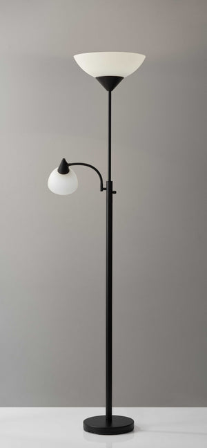 Homeroots 71" Two Light Torchiere Floor Lamp With White Acrylic Bowl Shades Black Metal 372806