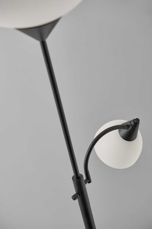Homeroots 71" Two Light Torchiere Floor Lamp With White Acrylic Bowl Shades Black Metal 372806