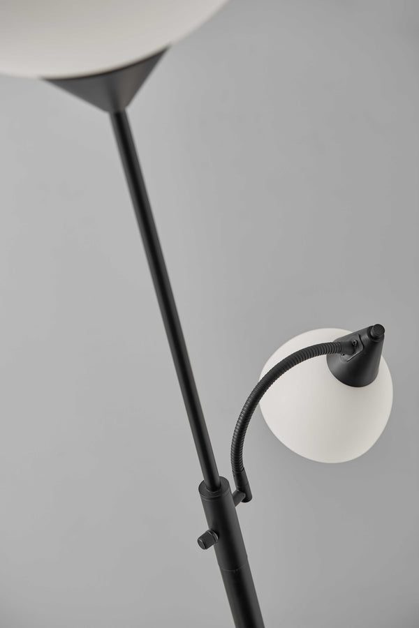 Homeroots 71" Two Light Torchiere Floor Lamp With White Acrylic Bowl Shades Black Metal 372806