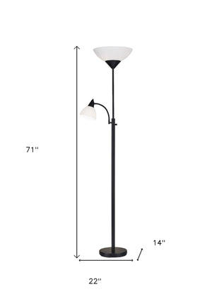 Homeroots 71" Two Light Torchiere Floor Lamp With White Acrylic Bowl Shades Black Metal 372806