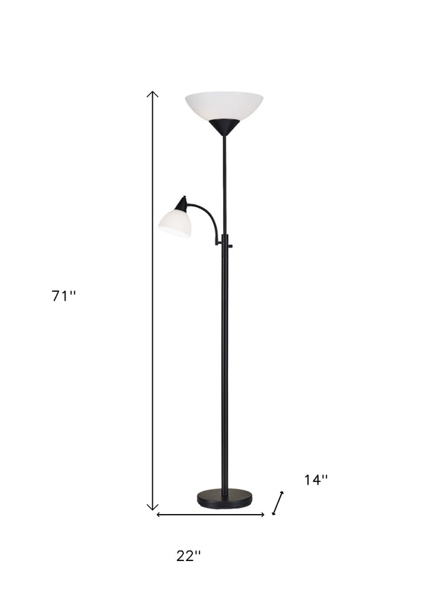 Homeroots 71" Two Light Torchiere Floor Lamp With White Acrylic Bowl Shades Black Metal 372806