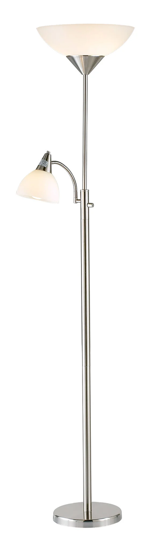 Homeroots 71" Two Light Torchiere Floor Lamp With White Acrylic Bowl Shades Brushed Steel Metal 372807