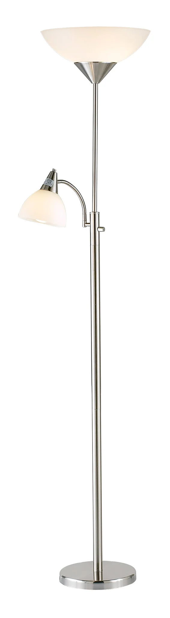 Homeroots 71" Two Light Torchiere Floor Lamp With White Acrylic Bowl Shades Brushed Steel Metal 372807