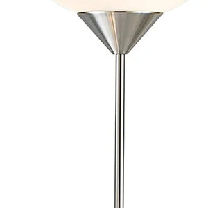 Homeroots 71" Two Light Torchiere Floor Lamp With White Acrylic Bowl Shades Brushed Steel Metal 372807