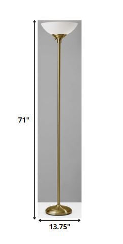 Homeroots Shiny Antiqued Brass Metal Torchiere Floor Lamp Brass Metal 372814