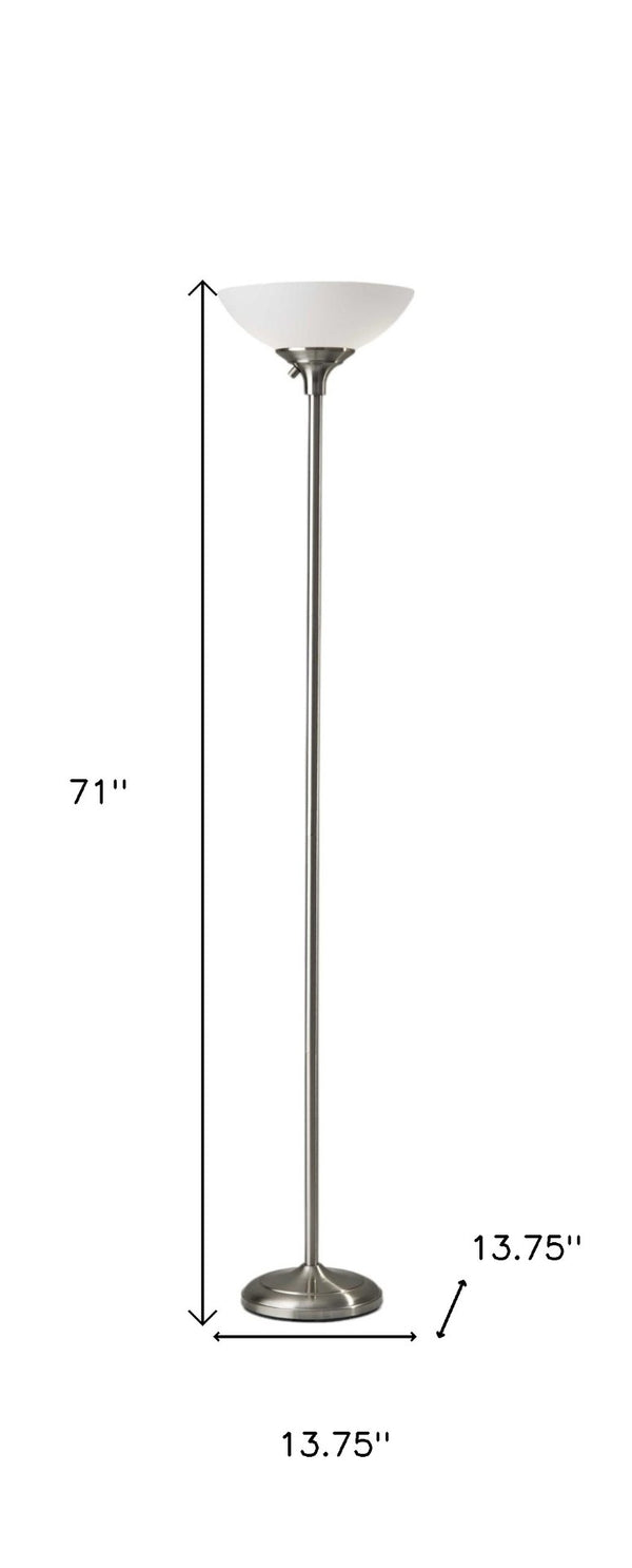 HomeRoots 71" Elegant Floor Lamp with White Plastic Shade for Cozy Ambiance and Stylish Decor Enhancement Brushed steel 372815