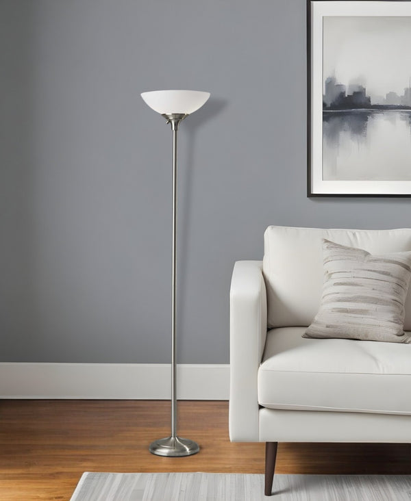 HomeRoots 71" Elegant Floor Lamp with White Plastic Shade for Cozy Ambiance and Stylish Decor Enhancement Brushed steel 372815