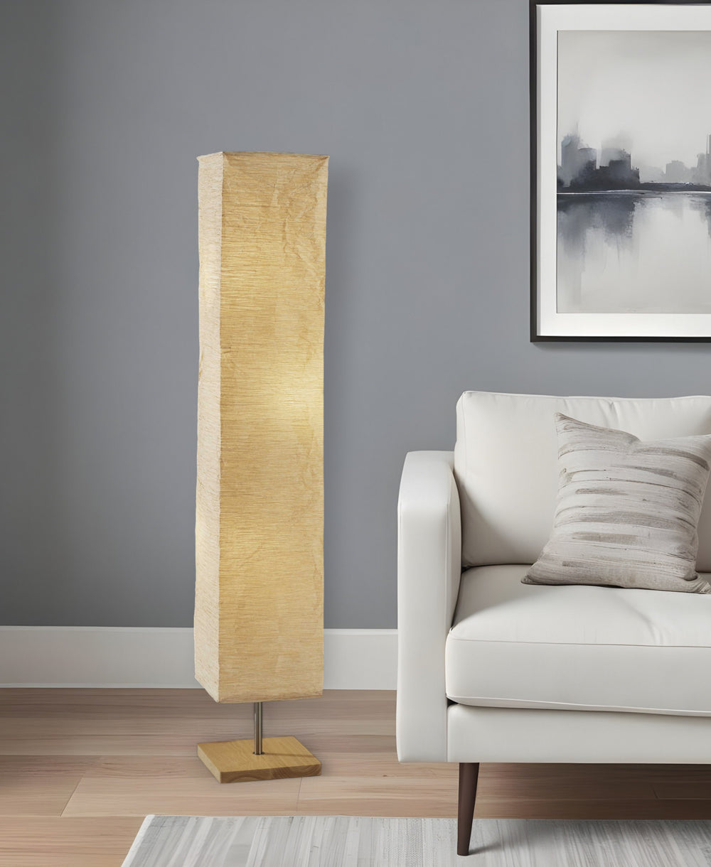 Homeroots Wildside Paper Shade Floor Lamp With Natural Wood Base Natural Metal 372821