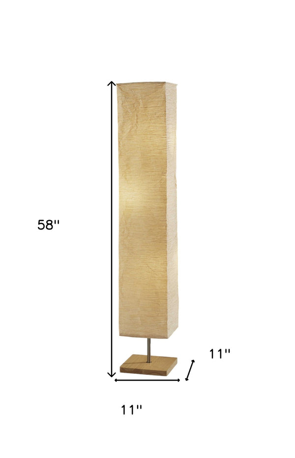 Homeroots Wildside Paper Shade Floor Lamp With Natural Wood Base Natural Metal 372821