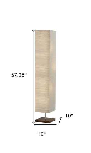 Homeroots 57" Two Light Column Floor Lamp With White Rectangular Shade Walnut Metal 372822