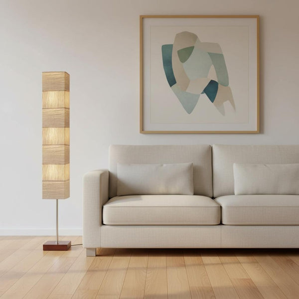 HomeRoots 72" Brown and Silver Column Floor Lamp with Beige Shade - Modern Design, Ambient Lighting & Easy Control 372824