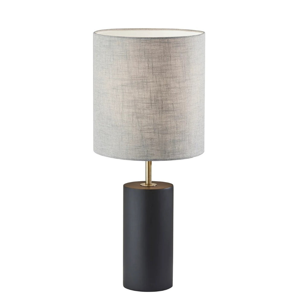 HomeRoots Black Poplar Wood Circular Block Table Lamp with Antique Brass Accents for Elegant Room Lighting Black 372828