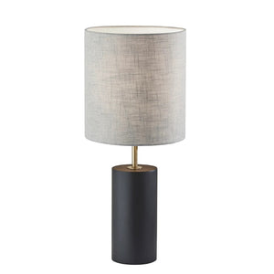 HomeRoots Black Poplar Wood Circular Block Table Lamp with Antique Brass Accents for Elegant Room Lighting Black 372828