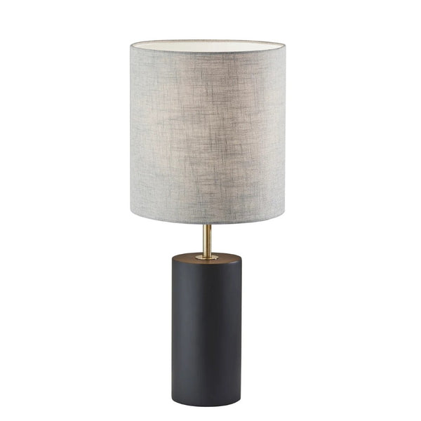 HomeRoots Black Poplar Wood Circular Block Table Lamp with Antique Brass Accents for Elegant Room Lighting Black 372828