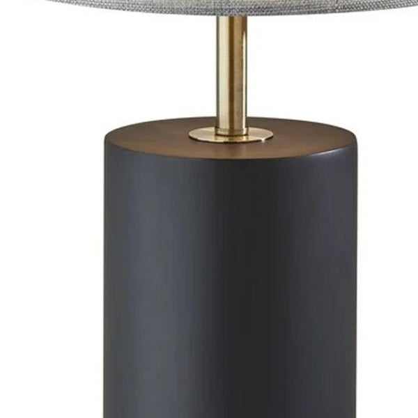 HomeRoots Black Poplar Wood Circular Block Table Lamp with Antique Brass Accents for Elegant Room Lighting Black 372828