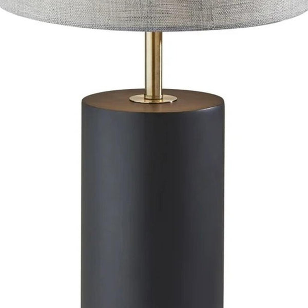 HomeRoots Black Poplar Wood Circular Block Table Lamp with Antique Brass Accents for Elegant Room Lighting Black 372828
