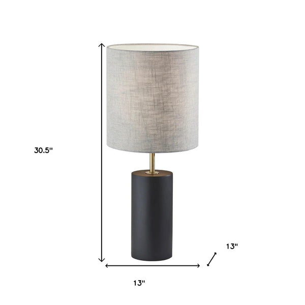 HomeRoots Black Poplar Wood Circular Block Table Lamp with Antique Brass Accents for Elegant Room Lighting Black 372828