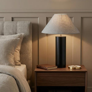 Canopy Black Solid Wood Block Base Table Lamp for Modern Bedroom Nightstand Decor