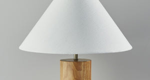 Homeroots 26" Natural Solid Wood Cylinder Table Lamp With White Cone Shade Natural  372832