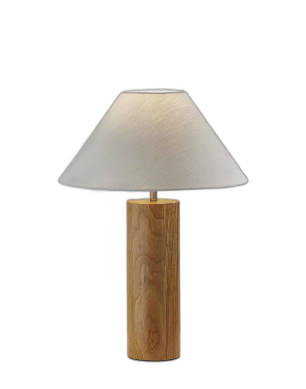 Homeroots 26" Natural Solid Wood Cylinder Table Lamp With White Cone Shade Natural  372832