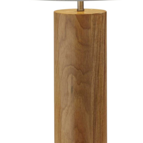 HomeRoots 26" Solid Wood Cylinder Table Lamp with White Cone Shade – Mid-Century Modern Accent for Any Space Natural 372832