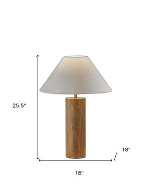 Homeroots 26" Natural Solid Wood Cylinder Table Lamp With White Cone Shade Natural  372832