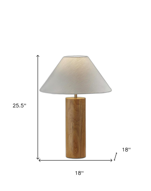 Homeroots 26" Natural Solid Wood Cylinder Table Lamp With White Cone Shade Natural  372832