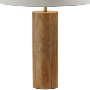 HomeRoots 26" Solid Wood Cylinder Table Lamp with White Cone Shade – Mid-Century Modern Accent for Any Space Natural 372832