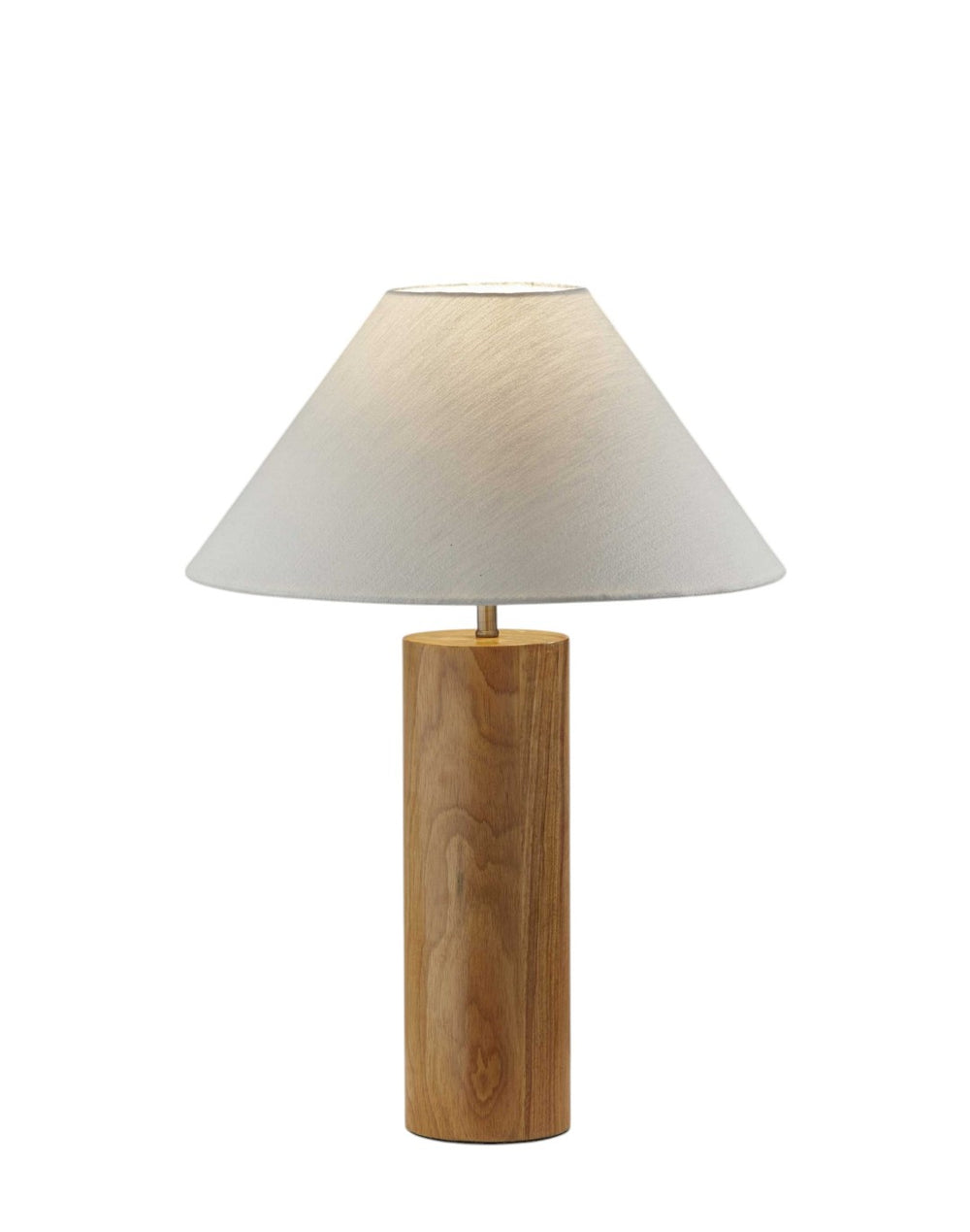 HomeRoots 26" Solid Wood Cylinder Table Lamp with White Cone Shade – Mid-Century Modern Accent for Any Space Natural 372832