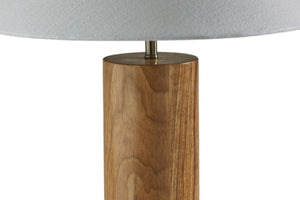 HomeRoots 26" Solid Wood Cylinder Table Lamp with White Cone Shade – Mid-Century Modern Accent for Any Space Natural 372832